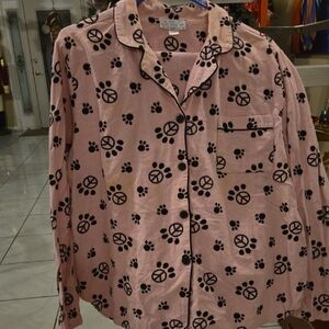 Pink Paw Print Pajama Top